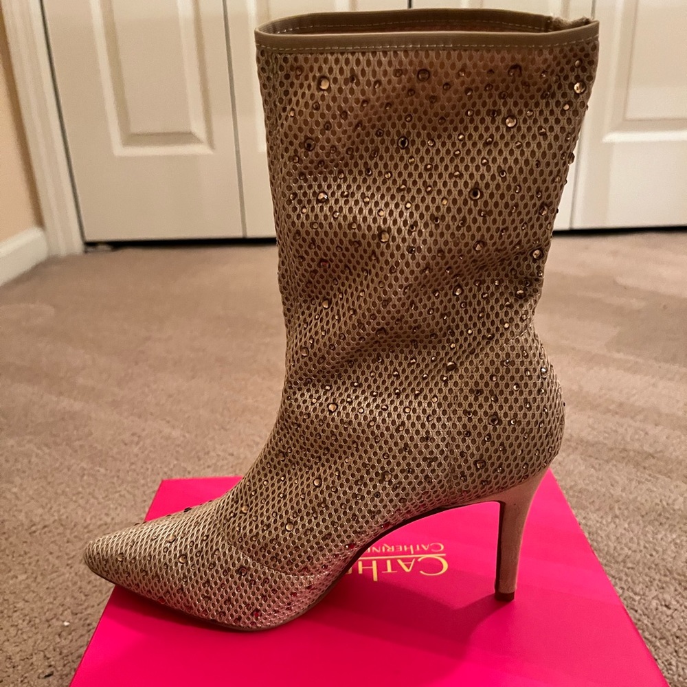 Catherine Malandrino gold ankle bootie.